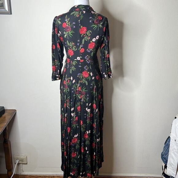 Zara Black Rose Print Maxi Shirt Dress - Picture 8 of 9